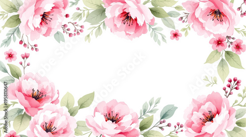 Tender garden wildflowers framing a soft white background for announcements