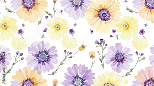 Charming floral watercolor accents surrounding a fresh blank canvas for artistic expression