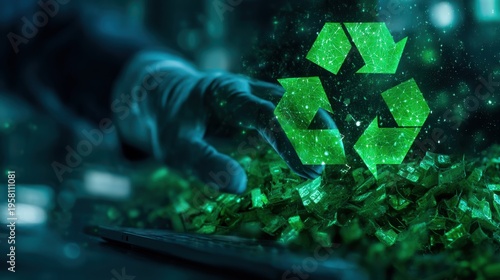 Recycling technology innovations urban lab digital art futuristic setting close-up view eco-friendly concept