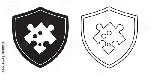 Abstract puzzle piece integrated into a shield emblem signifying security and problem solving