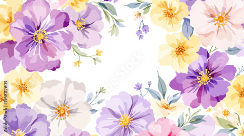 A fresh floral border with soft hues and delicate details, perfect for spring-inspired cards and artistic presentations