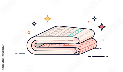 Winter textile accents folded knit blanket with subtle pattern lines and small decorative star icons nearby. A compact visual metaphor for warmth and tactile