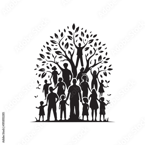 Black Community growth Silhouette Vector, High Quality Illustration on White Background
