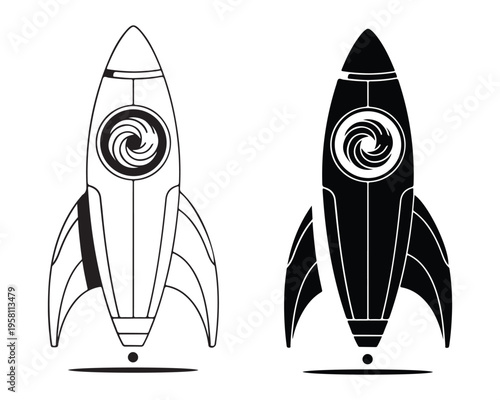Stylized cartoon rocket ship icons presented sidebyside for comparison and contrast