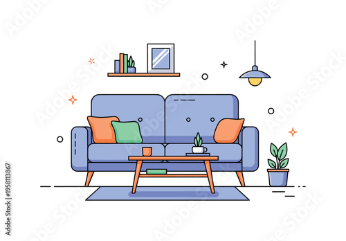Sofa living room comfort a cozy modern sofa with soft cushions and a small throw pillow while a tiny coffee table and plant create a relaxed home interior
