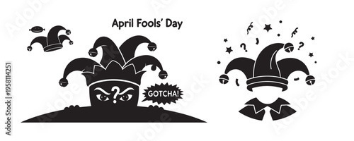 April fools day silhouette prankster jester hats