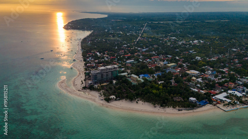 sunset aerial drone view of Bantayan Island, Cebu, Philippines travel destination