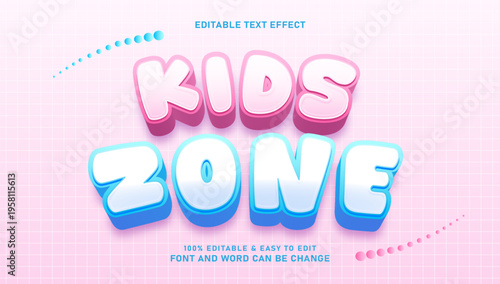 Kids Zone Editable Text Effect in 3D Cartoon Style with Pink and Blue Pastel Colors