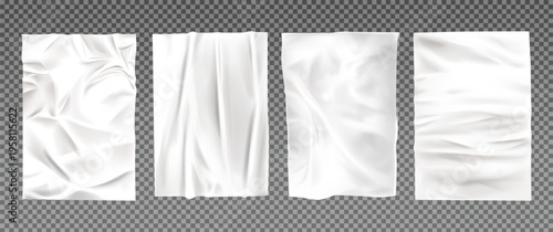 Paper texture with white glued on wall poster effect. Realistic mockup of wrinkled sheet and crumpled street billboard. Vintage urban brick surface with wet glue fold and paper sticker overlay.