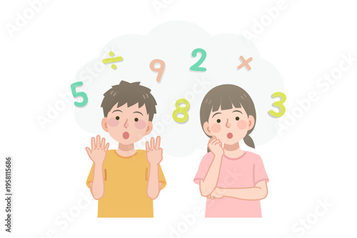 算数の勉強をする小学生の男の子と女の子