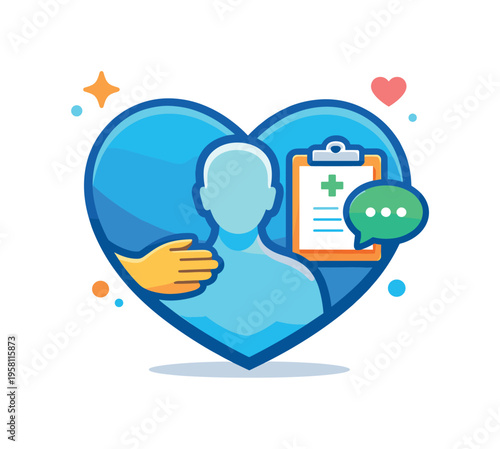Mental health counselor heart icon centered on a calm heart symbol with a gentle human silhouette inside, expressing emotional support, empathy, and