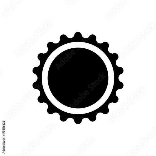 Black sunburst or starburst shape with inner circle, graphic element or badge silhouette for design, isolated on white background, vector