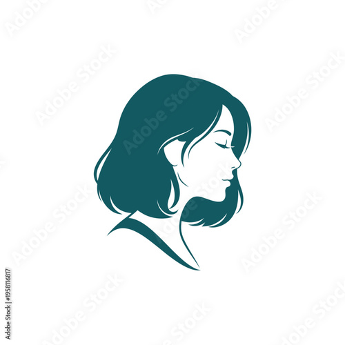 Woman's elegant profile silhouette with short bob hair