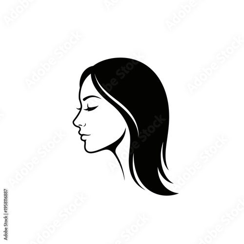 Woman's elegant profile with long hair and closed eyes