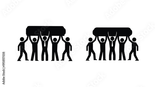 Teamwork concept showing people carrying a coffin stark silhouette