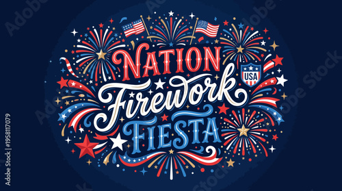 dynamic patriotic celebration with colorful fireworks and American flags for national festival event