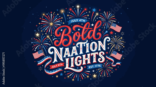 Vibrant July Fourth Fireworks Celebration Emphasizing patriotic themes and colorful explosions against a dark night sky for a