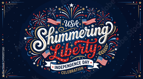 Celebratory Fourth of July Fireworks Display with patriotic colors and motifs emphasizing liberty and national pride for