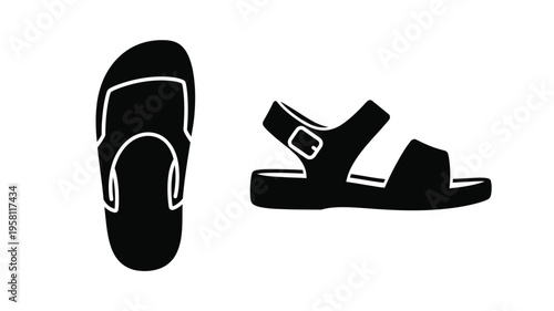 Two sandal designs shown in a stark black silhouette