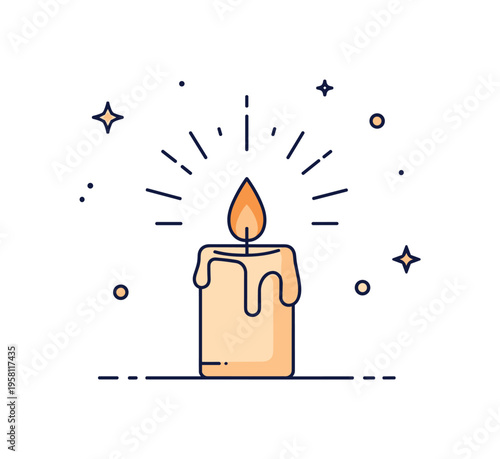 Softly flickering candle with a warm glow radiating outward and subtle animated lines above the flame, conveying calm, intimacy, and gentle light. Minimalist