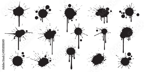 Black ink splatters set on white background vector designs eps 10