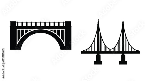 Two bridge designs displayed in bold black silhouette