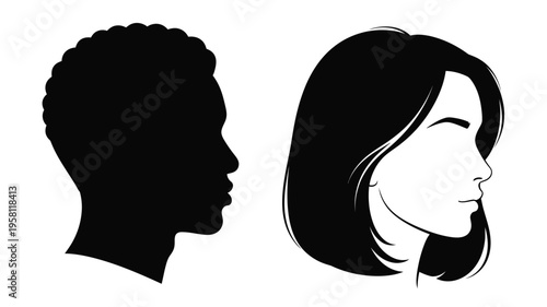 Two facing profile portraits presented as a striking black silhouette