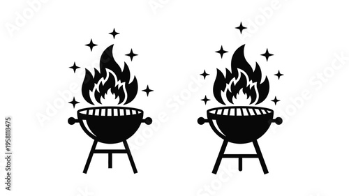 Two barbecue grills with flames and stars a striking silhouette