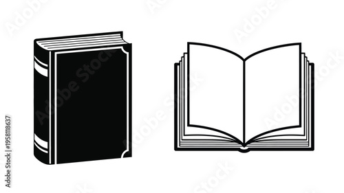 Two books depicted in a stark black silhouette