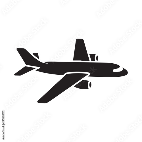 Airplane Silhouette Flying Mid-Air Side View Minimalist Graphic Icon for Travel and Transport