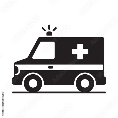 Ambulance Vehicle with Flashing Light and Cross Symbol Emergency Medical Transport Flat Icon Style