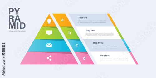4 levels pyramid infographic template for business hierarchy, priority and data visualization. Presentation, banner and plan