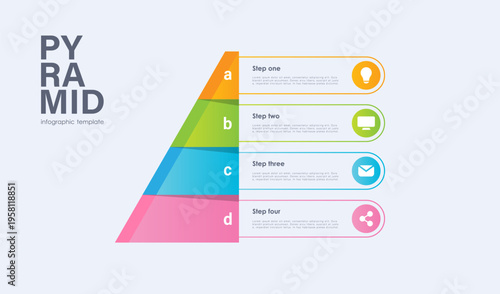 4 levels pyramid infographic template for business hierarchy, priority and data visualization