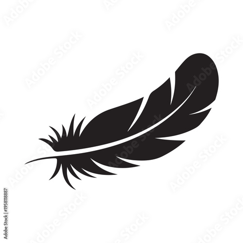 Black Feather Silhouette Isolated on White Background Macro Detail Minimalist Graphic Style