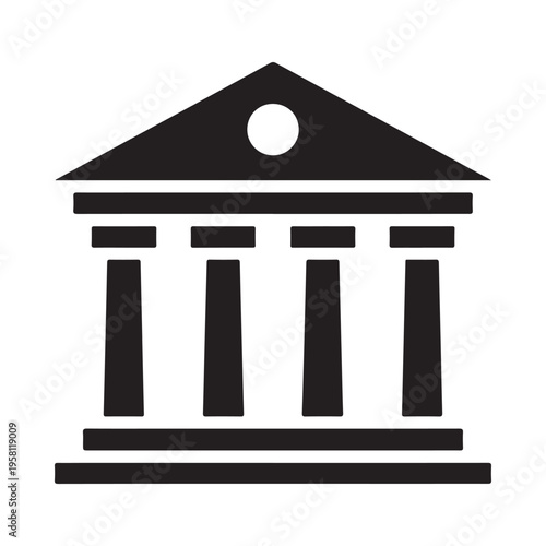 Classical Architecture Building Facade with Columns and Pediment Minimalist Silhouette Business Concept