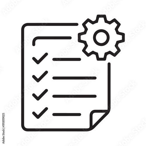 Checklist With Gear Icon Task Management Project Planning Process Control Simple Outline Style