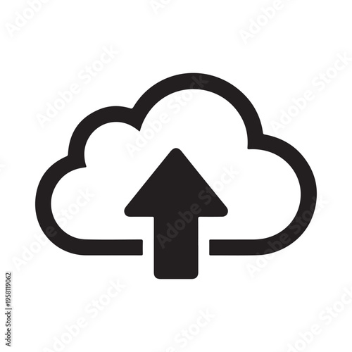Cloud Upload Icon with Arrow Data Transfer Concept Minimalist Flat Design