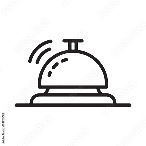 Concierge Bell Ringing with Sound Waves Vintage Service Desk Notification Line Art Icon