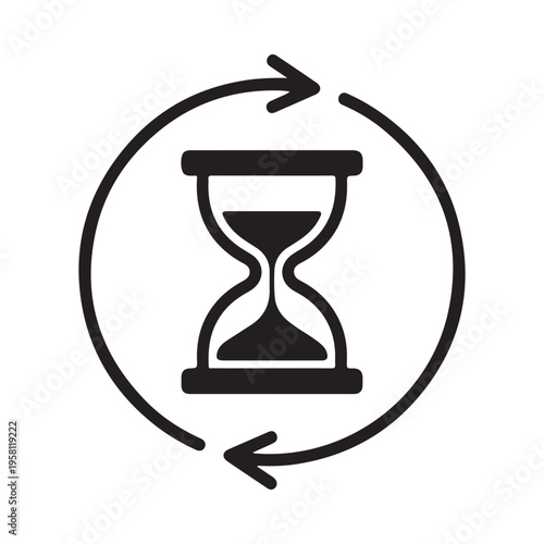 Hourglass Icon with Circular Arrows Time Management Concept Simple Flat Design