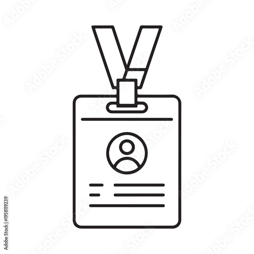 Identification Card with Lanyard and Profile Icon Clean Line Art for Access and Security Concepts