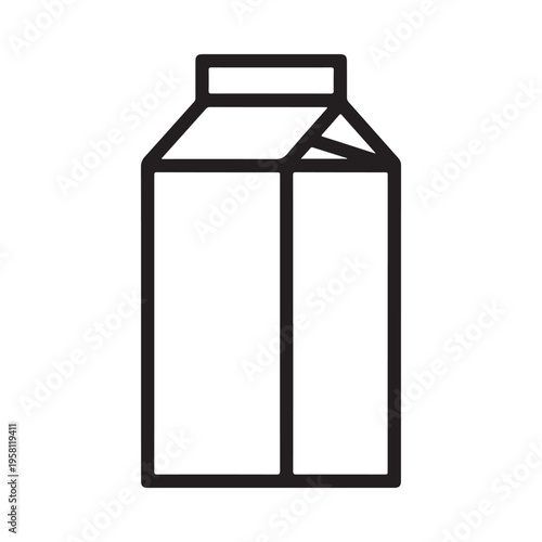 Milk Carton Icon Open Top Beverage Container Dairy Product Packaging Simple Line Art