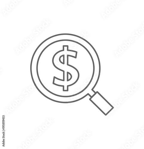 Magnifying glass closely examining a dollar sign