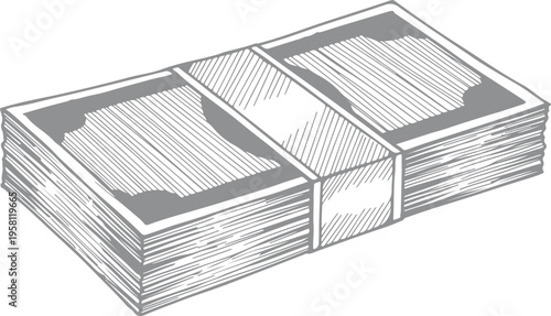 Hand Drawn Illustration of Stacked US Dollar Bills Bound by Paper