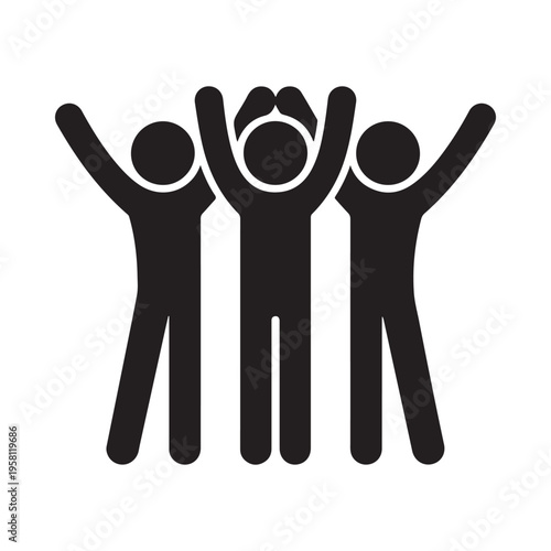 Three People Cheering Silhouette with Arms Raised Together Group Celebration Vector