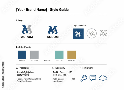Graphic designers create a brand style guide with logos and color palettes.
