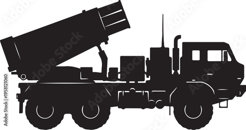 Vector silhouette of a military truck with missile launcher