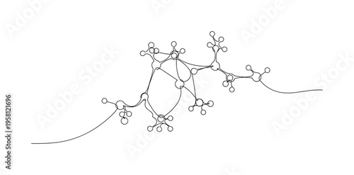 Artificial Intelligence Network. Minimalistic one-line drawing branching connection lines linking multiple node points in neural system, continuous single