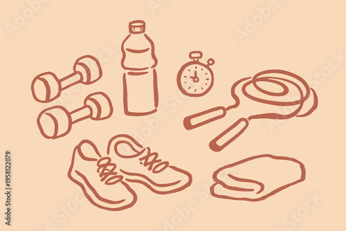 Fitness workout doodle icon set vector illustration