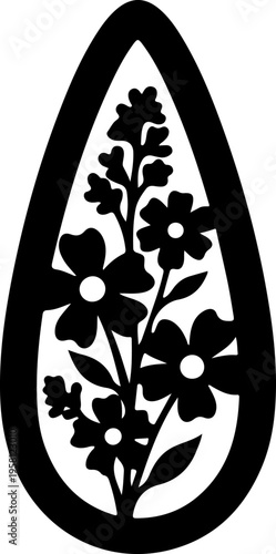 Black floral teardrop vector icon with flowers