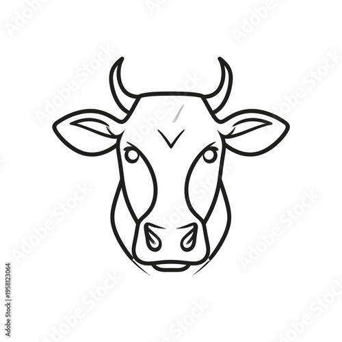 Front-facing minimalist cow head line illustration captured in a clean black-on-white vector style, showcasing single continuous stroke design for branding and graphic use
